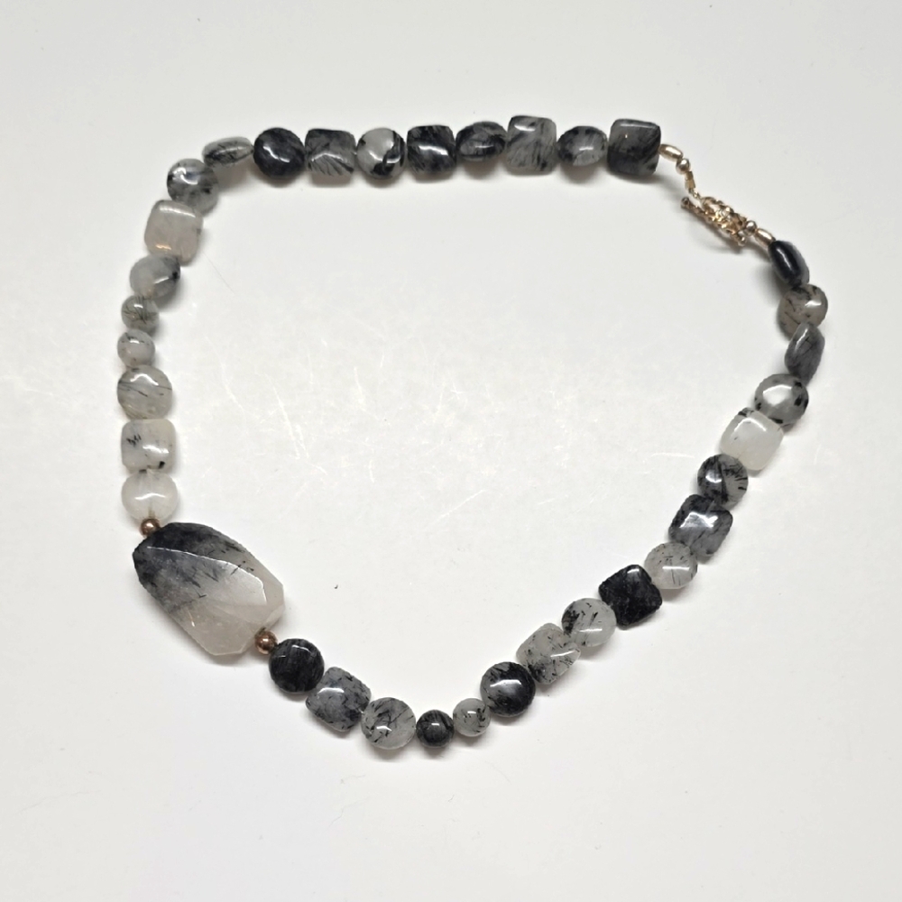Large Handmade Black Tourmaline Rutilated Quartz Neckace
